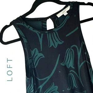 LOFT | NWOT | SLEEVELESS TANK DRESS TULIP DESIGN BLACK & GREEN |  SIZE: XS
